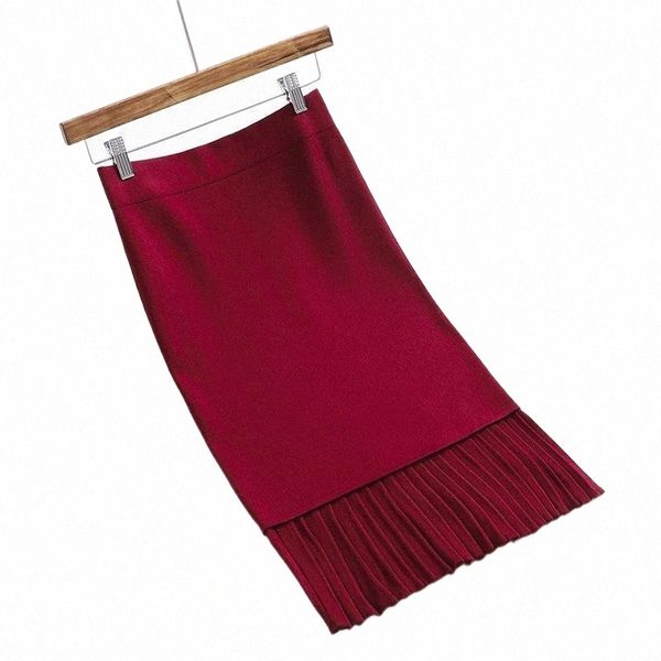 

skirts pencil skirt women knitted pleated faldas mujer midi bodycon jupe femme high waist saias warm plus size bottoms k6qu#, Black