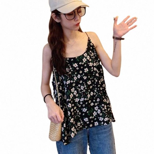 

women's tanks & camis women chiffon cami summer beach wear fashion vest sleeveless pullover casual floral camisole t5dm#, White