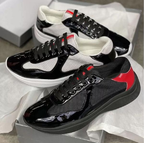 

retro low mens linea rossa shoes america cup xl patent leather high low casual sneakers trainers chaussures lace-up flat luxurys designers s, Black