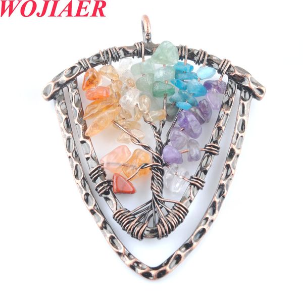 

natural stone shield pendant healing aquamarine reiki tree of life wire wrap chips bead for women girls necklace making bo924, Silver