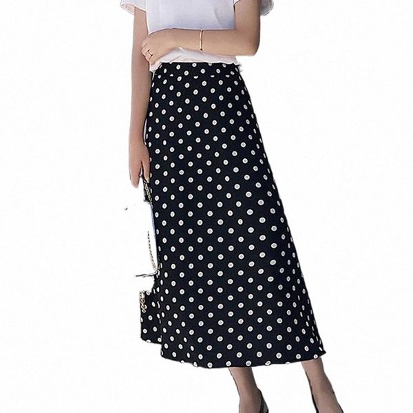 

skirts summer women high waist polka dots skirt elegant wrap korean style chiffon 2022 i3tm#, Black