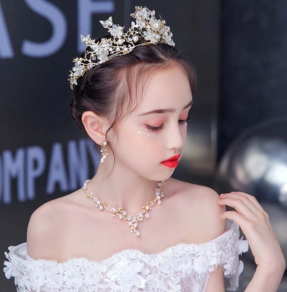 

beauty gold white butterfly flower girls' head pieces kids' wedding head piece princess hair wear girl accessories h920068 tiara&n, White;red
