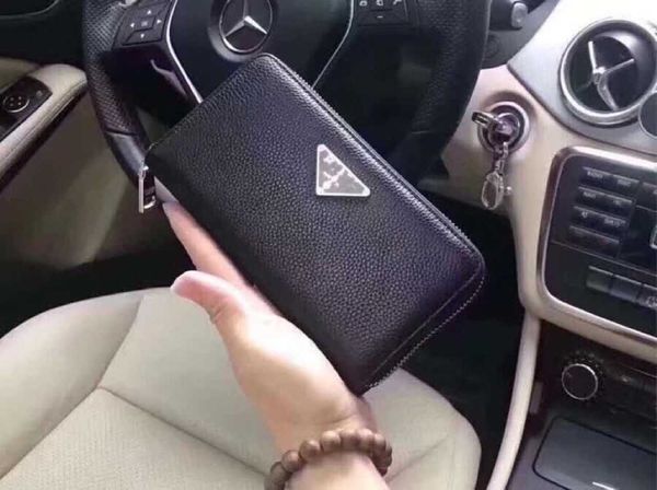 

p family triangle men's classic leather long clip wallet, Red;black