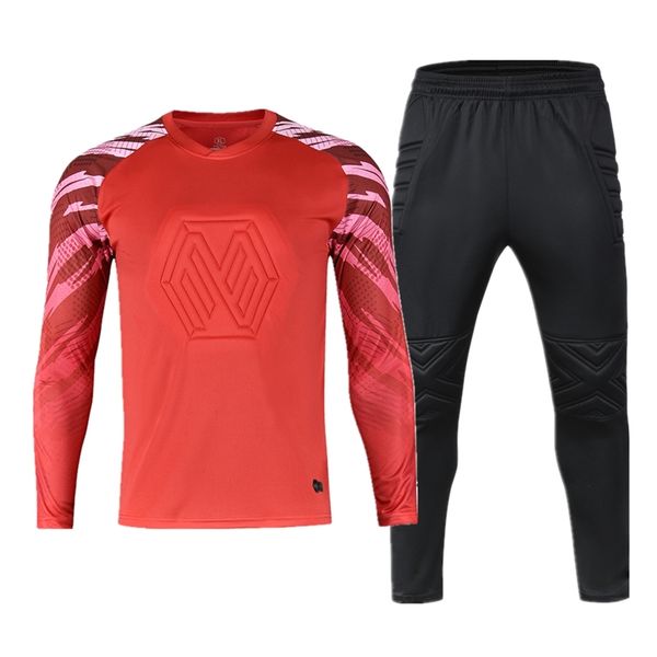 

gym clothing kids goalkeeper soccer jersey set child men football uniform sponge protection goalie shirt pants or shorts gk 220919, White;black