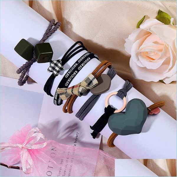 

hair rubber bands 8pcs/set women girls hair rubber bands ponytail holder elastic resin heart star bow cube charm fashion rope with st dhnh7, Pink