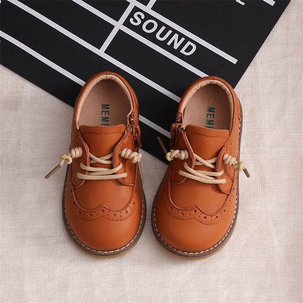 

sneakers spring autumn children genuine leather shoes boys girls retro single baby soft tendon bottom full cowhide 220920, Black;red