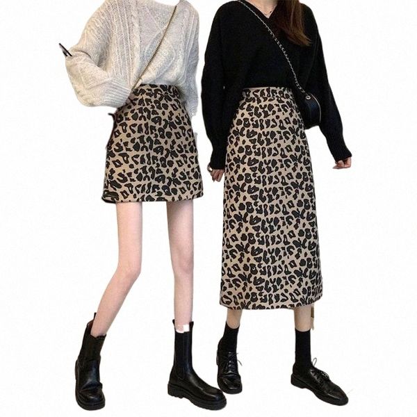 

skirts women vintage leopard print long for elegant harajuku high waist skirt female winter mini mujer faldas p6xk#, Black