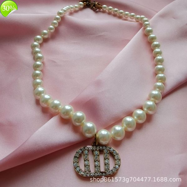 

designer women's fashion necklaces 2022 new pearl d diamond inlaid cd ancient gold, Silver