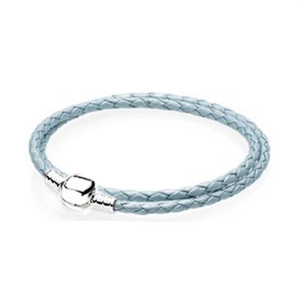 

new fashion 925 sterling silver multicolor mixed 12 colors women double-leather bracelet fit charm diy gift original iconic bead four295i, Golden;silver
