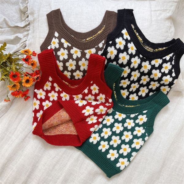 

pullover kids girls knitted sweaters floral print sleeveless vest arrival children spring autumn clothes red brown black vest 220919, Blue