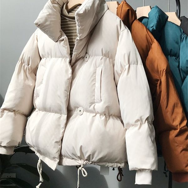 

womens down parkas casual warm winter jacket women stand collar single breasted loose drawstring parkas fashion allmatch solid cottonpadded, Black