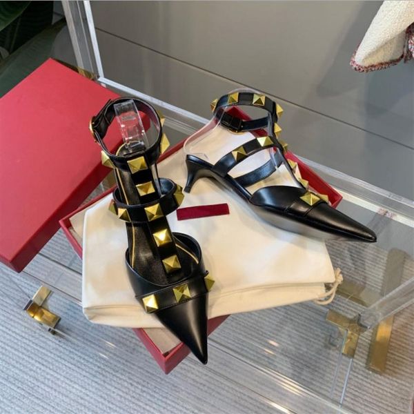 

brand womens pumps wedding shoes high heels sandal fashion ankle straps rivets bridal size 35-40342h, Black