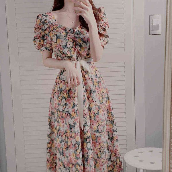 

casual dresses dress women summer short bow print a-line chiffon lantern sleeve empire v-neck dresses elegant vintage dress women t220919, Black;gray