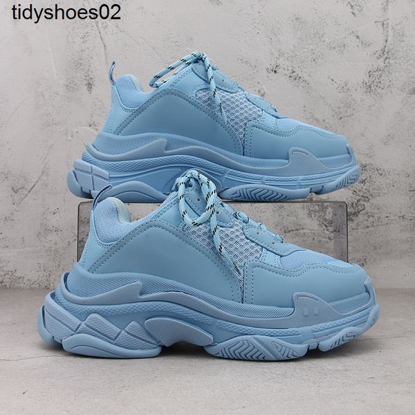 

balencaigass home spring and summer 2022 fashion lace up round head shallow mouth youth mesh haze blue daddy shoes, Black