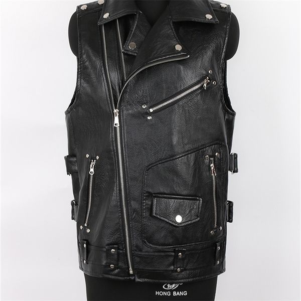 

men's jackets mauroicardi autumn black motorcycle pu leather vest men zipper pockets plus size faux leather biker sleeveless jacket 4xl, Black;brown
