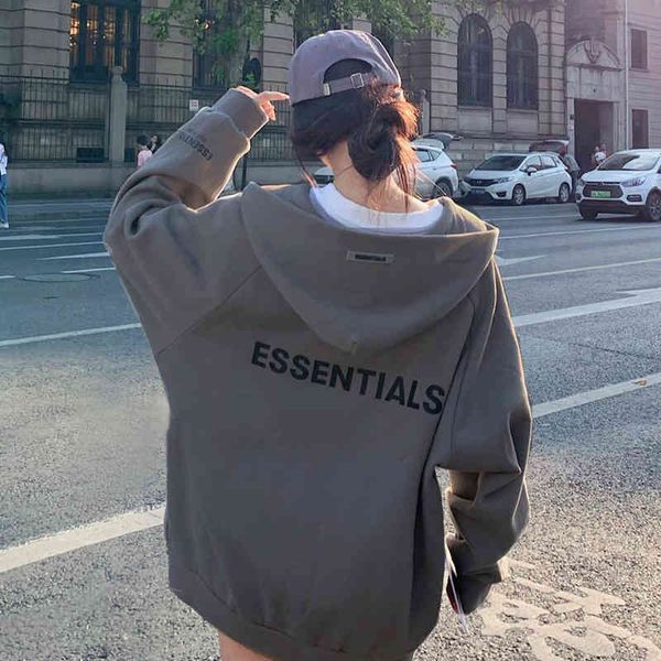 

fashion couples essentials hoodies double thread hooded zipper cardigan sweatshirt women ins loose relaxed versatile brand coat autumn, Black