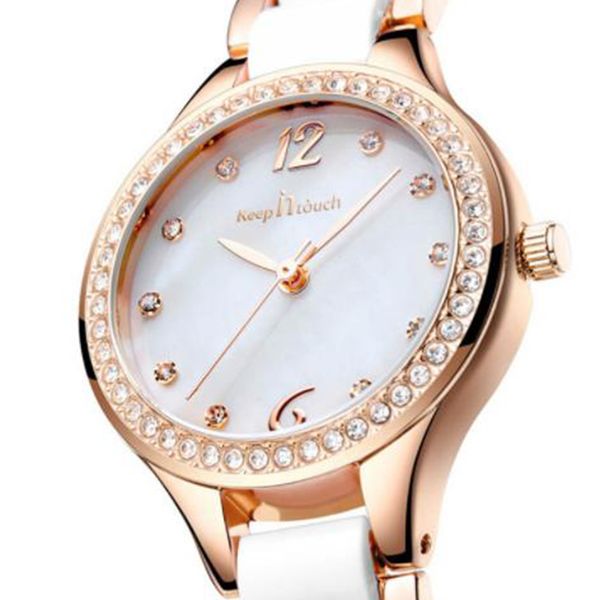 

fashion ladies waterproof ceramic surface mineral diamond watch, Slivery;golden