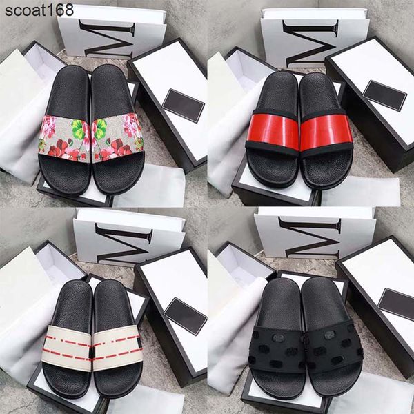 

slippers designer slides slippers men women sandals flower red green blue dust bag shoes print slide summer beach fashion trainers wide flat, Black