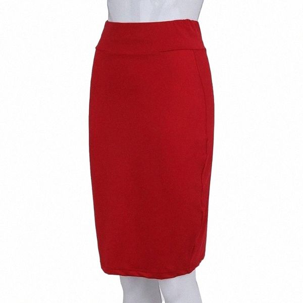 

skirts women fashion casual office formal solid high elastic stretchy pencil cotton ladies plain bodycon skirt jupe femme50 x8nu#, Black