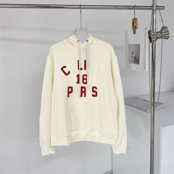 

2023 new clothing high version autumn winter milk apricot color with dark red letters and age reducing women's casual hoodie, White