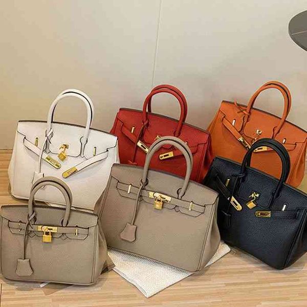 

handbag herme designer birkins bag platinum 2022 fashion leather high texture lychee pattern large capacity one shoulder messenger tote bag