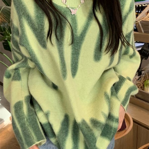 

women's sweaters print knitted sweater women elegant green striped oversized pullovers women winter loose long sweaters streetwear suet, White;black