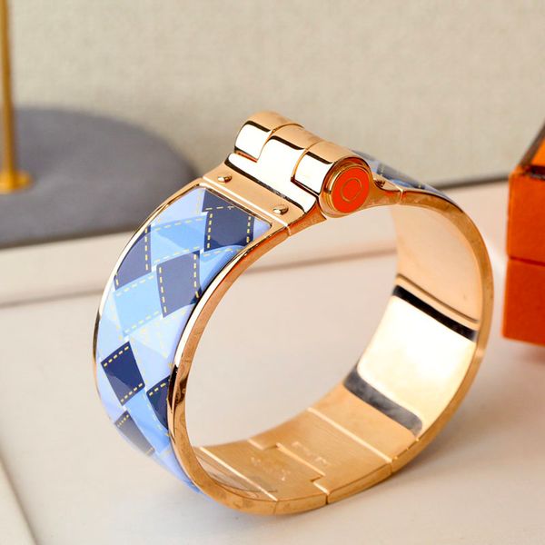 

enamel clic bangle for women charm bracelets 20mm middle size snap-fastener blue, Golden;silver