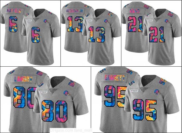 

cleveland's browns's men #6 baker mayfield 13 odell beckham jr. 95 garrett grey heather multi-color woman youth crucial catch men&, Black;red