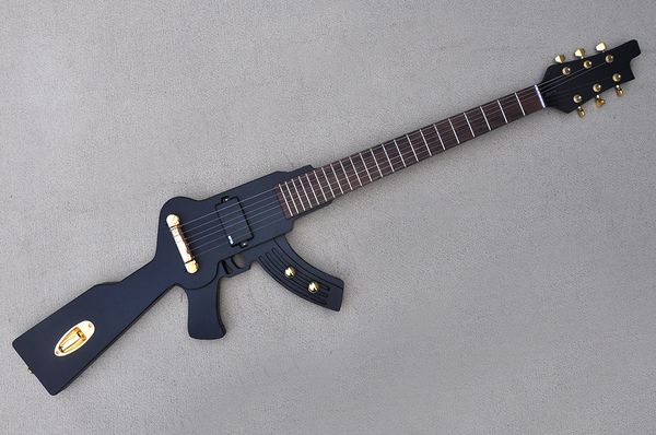 

factory unusual shape matte black electric guitar with gold hardwares rosewood fingerboard can be customized