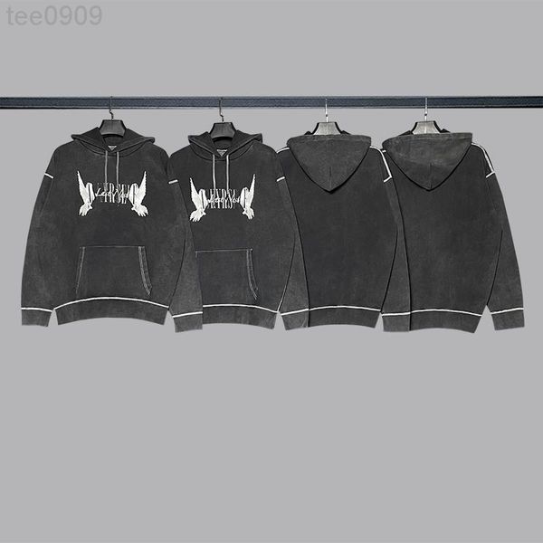 

askyurself hoodie fashion brand peace pigeon print high street loose men and women wash used autumn and winter hooded couple sweatshirt, Black
