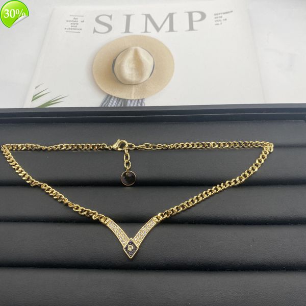 

designer women's fashion necklaces v-shaped letter necklace light luxury small crowd new high-end net red cd collar chain jewelry, Silver