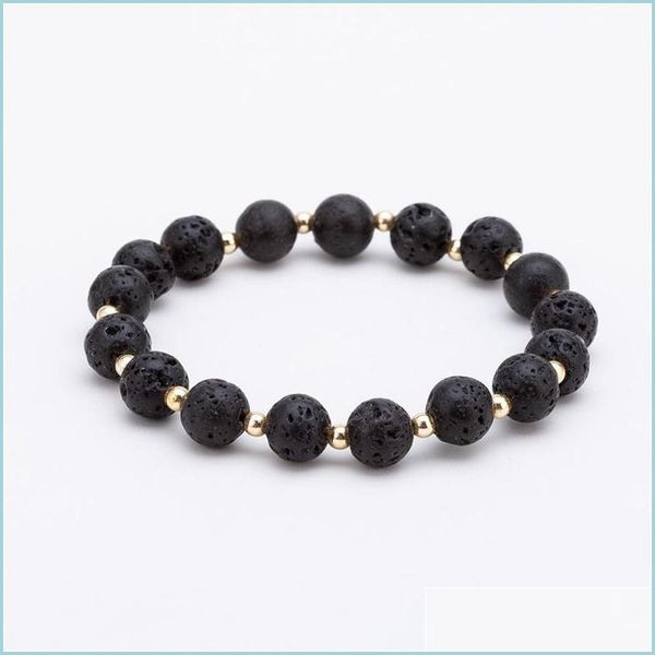 

charm bracelets gold color spacer natural lava bracelets for men mixed black beads 8mm volcanic stone energy bracelet jewelry c3 drop dhtmn, Golden;silver