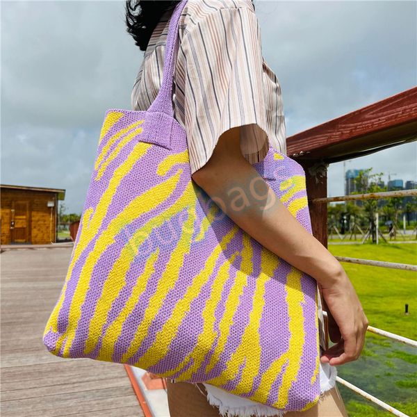 

hbp 2022 new knitted bag shoulder stripe large capacity tote retro women bags