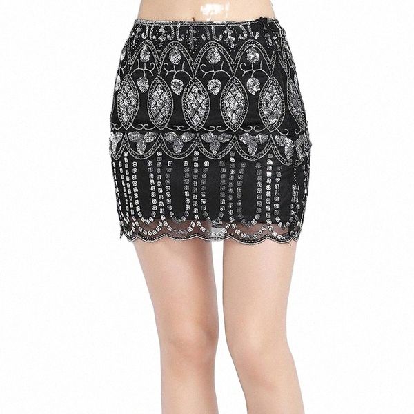 

skirts women summer mini pencil skirt vintage embroidery floral paisley beaded bodycon scallop hem short party c4j1#, Black