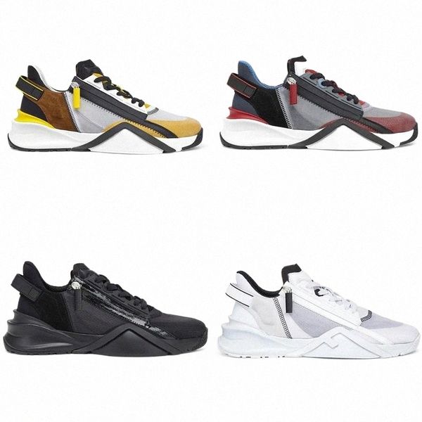 

men designer flow sneaker luxurys shoes zipper mesh leather trainers women leather fashion casual runner, Black
