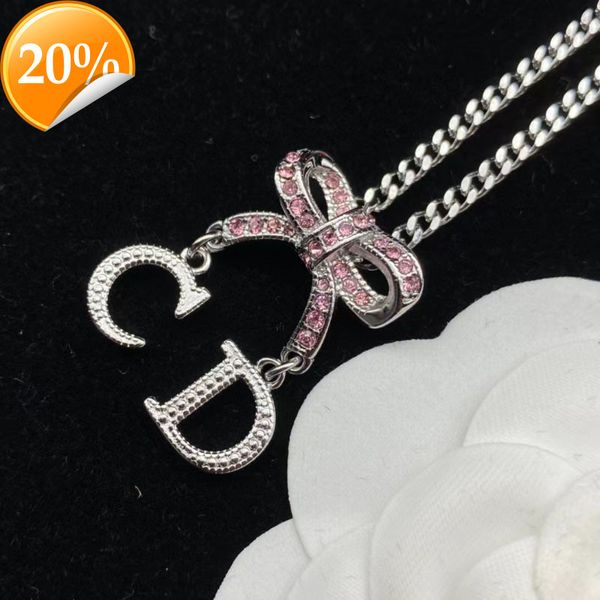 

high-end fashion design women's necklace d family di high version full diamond cd letter bow light luxury pendant, Silver