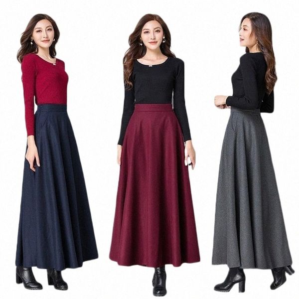 

skirts women 2022 female plus size 3xl loose wool blends autumn winter korean style long a line thick warm woolen 26i3#, Black
