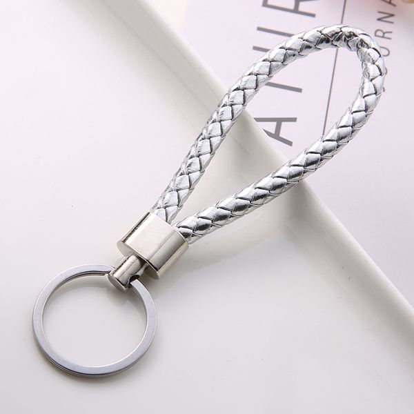 

keychain manufacturers wholesale leather ropecar pendant 28 color pu braided woven rope rings fit diy circle pendant car keyrings jewelry gi, Silver