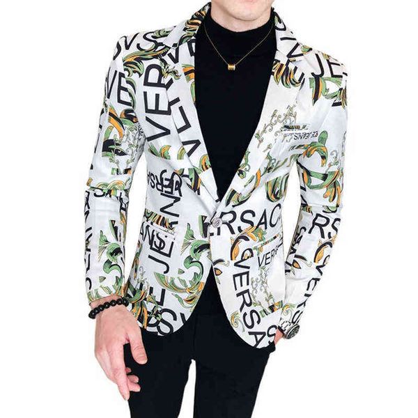

men's suits blazers spring and autumn fashion men's casual letter printing long sleeve slim suit blazers jacket coat 220310, White;black