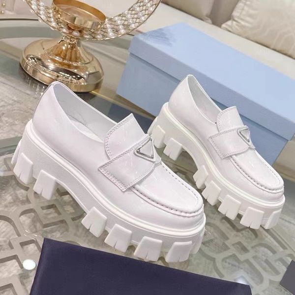

european station derby loafers patent luxury leather shoes increased triangle mark spring and summer wear serrated leather black gear
