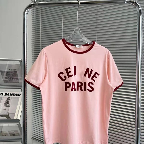 

2023 new clothing winter high version cel salin 22 round neck gorgeous powder flocking letter french craft versatile cotton women's t-s, White