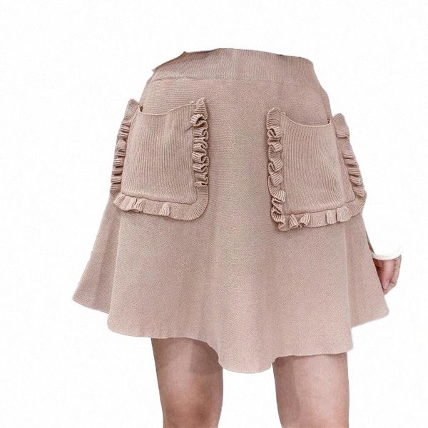 

skirts gruiiceen ruffle pockets women skirt knitting slim high waist mini office work lady gy2022104 b75b#, Black