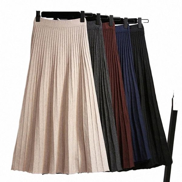 

skirts pleated long knitting for women 2022 fashion autumn winter high waist a line vintage casual black u5gp#