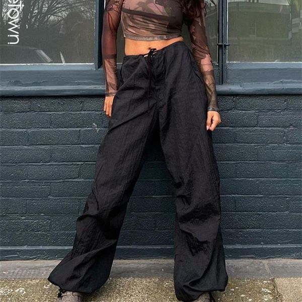 

women's pants capris sweetown drawstring low waist baggy sweatpants casual loose hippie korean trousers women vintage 90s streetwear jo, Black;white