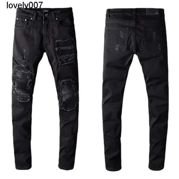 

designer men's jeans fashion brand street style amirs broken hole beggar jeans men's slim elastic, Blue