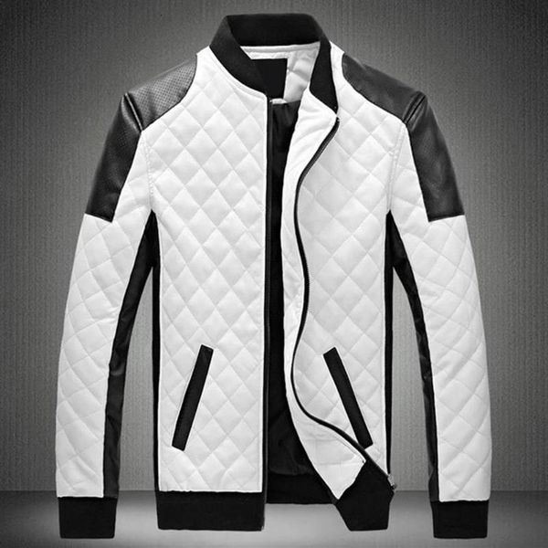 

2019 winter men's collar lingge pu leather jacket black and white color matching large size motorcycle leather sh190924322q, Black;brown