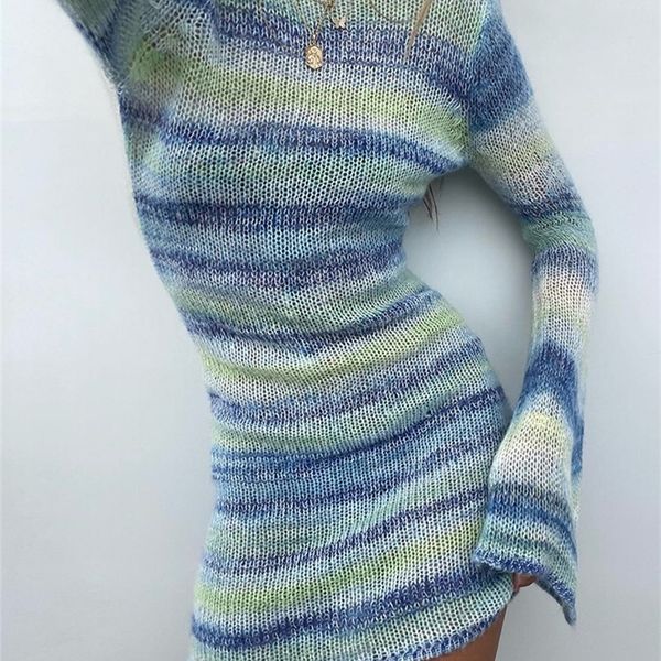 

casual dresses fsda blue knitted backless dress mini bodycon y2k long sleeve women party beach club summer outfits 220921, Black;gray