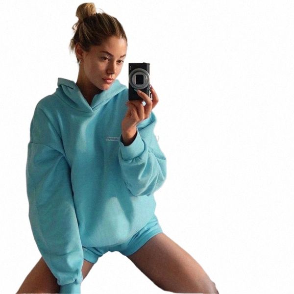 

fashion casual women autumn winter stylish letter print long sleeve hooded sweatshirt elastic waist sweatpants with pockets women's tra, Gray