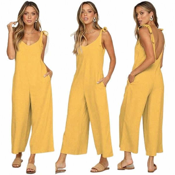 

women's jumpsuits & rompers summer women elegant bandage casual wide leg pant jumpsuit overalls sleeveless solid 35k6#, Black;white