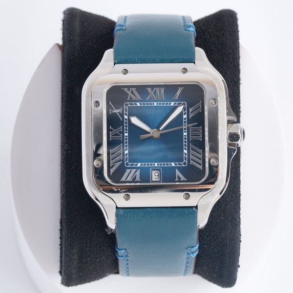

blue square mens watches 40mm stainless steel mechanical watches case and bracelet wristwatch gold watch male luminous wristwatches montre d, Slivery;brown